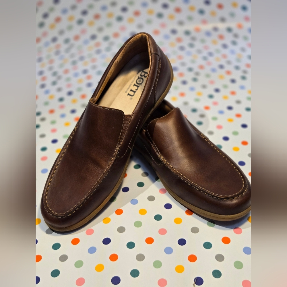 Born Eberhard leather slip on moccasin Mens 12 Brown Rubber sole